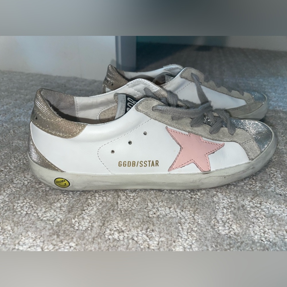 Golden Goose Super Star - Size 35 silver front, pink star, gold back